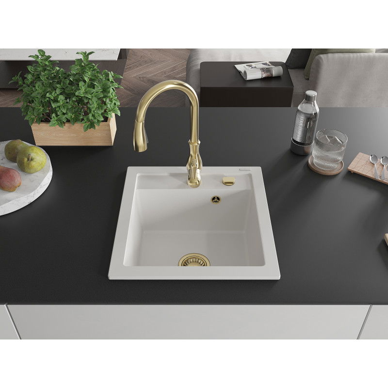 Mexen Vito гранитна мивка с 1 отделение със смесител за кухня Savita, бял - 6503-20-672601-50