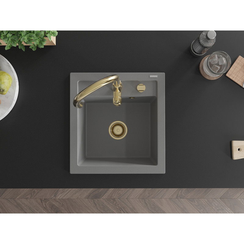 Mexen Vito гранитна мивка с една камера с кухненски смесител Savita, сив - 6503-71-672601-50
