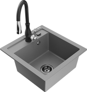 Mexen Vito гранитна мивка с една камера и кухненски смесител Savita, сива - 6503-71-672601-70-B