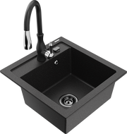 Mexen Vito гранитна кухненска мивка 1-коморно с кухненски смесител Savita, черен/сребърен металик - 6503-73-672601-70-B