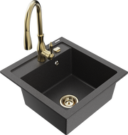 Mexen Vito гранитна кухненска мивка с 1 отделение и кухненски смесител Savita, черен с петна - 6503-76-672601-50