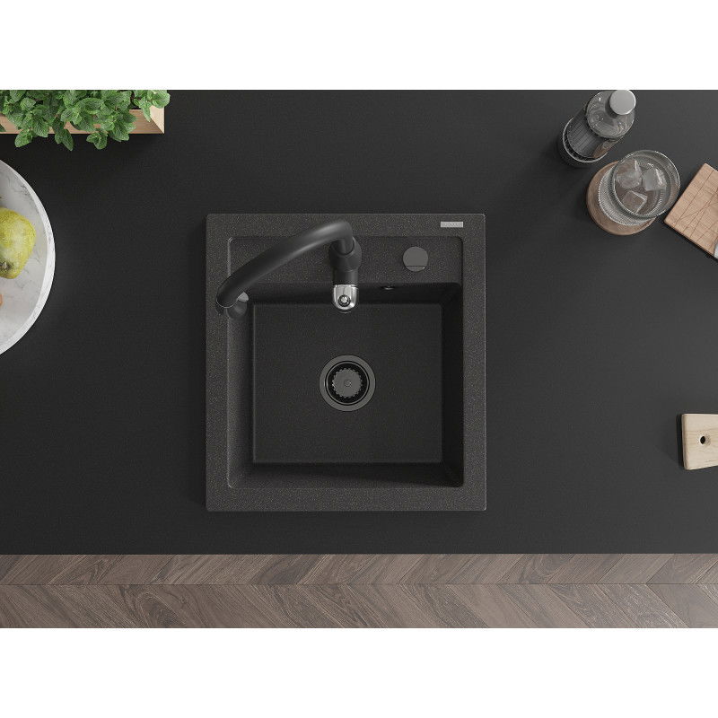 Mexen Vito гранитна мивка с 1 камера и кухненски смесител Savita, черен на пръски - 6503-76-672601-70-B
