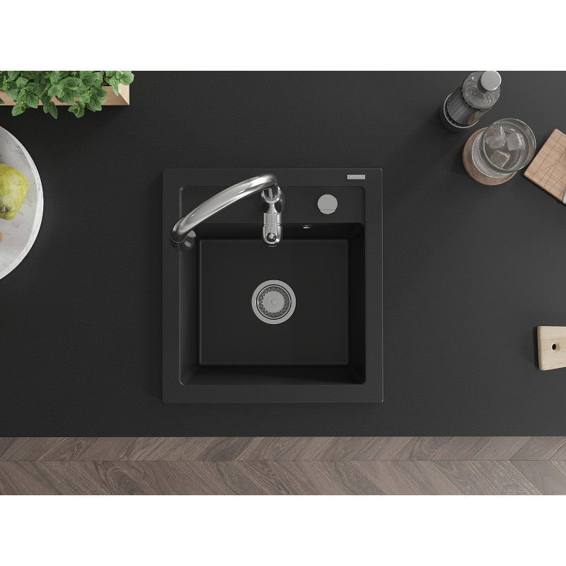 Mexen Vito гранитна мивка с 1 отделение с кухненски смесител Savita, черен - 6503-77-672601-00