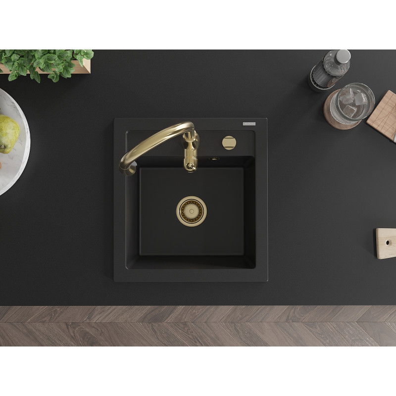 Mexen Vito гранитна кухненска мивка с 1 отделение и кухненски смесител Savita, черен - 6503-77-672601-50