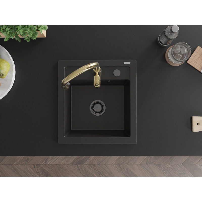 Mexen Vito еднокамерен гранитен мивка с кухненски смесител Savita, черен - 6503-77-672601-50-B
