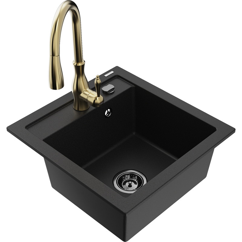 Mexen Vito гранитна кухненска мивка с 1 камера и кухненски смесител Savita,