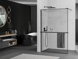 Mexen Kioto+ душова стена с рафт Walk-in 140 x 200 см, черен модел, черен - 800-140-121-70-70