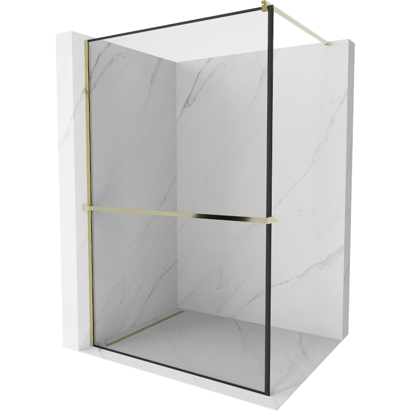Mexen Kioto+ душ-преграда с рафт Walk-in 130 x 200 см, черна рамка, златна - 800-130-121-50-70