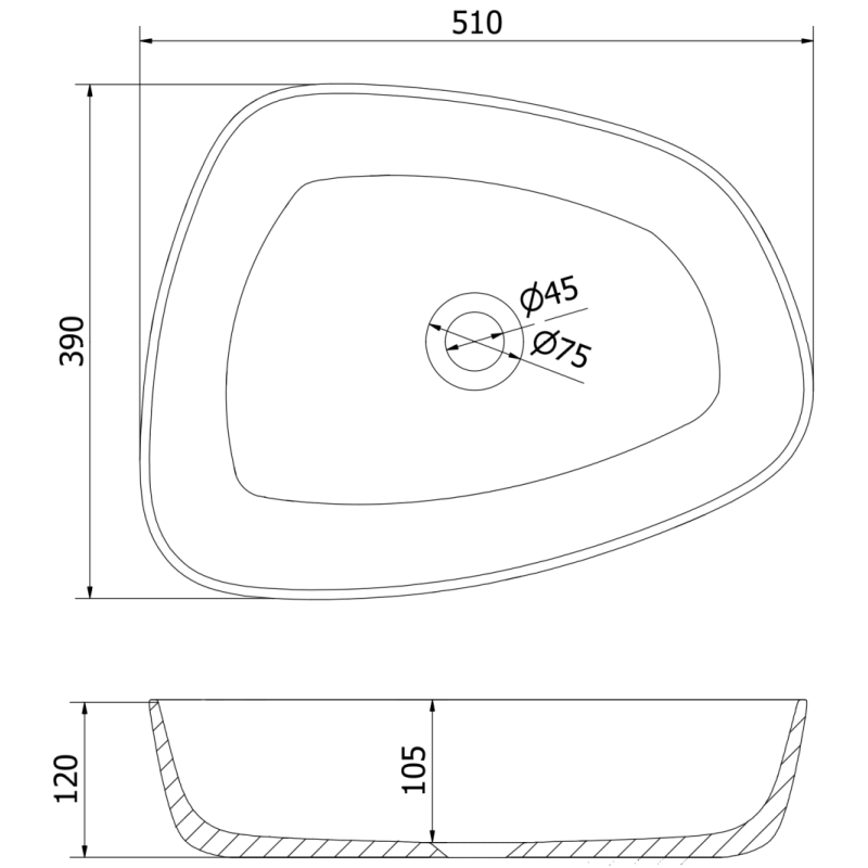 Mexen Ono конгломератна мивка за плот с размери 51 x 39 см, черна - 23045171