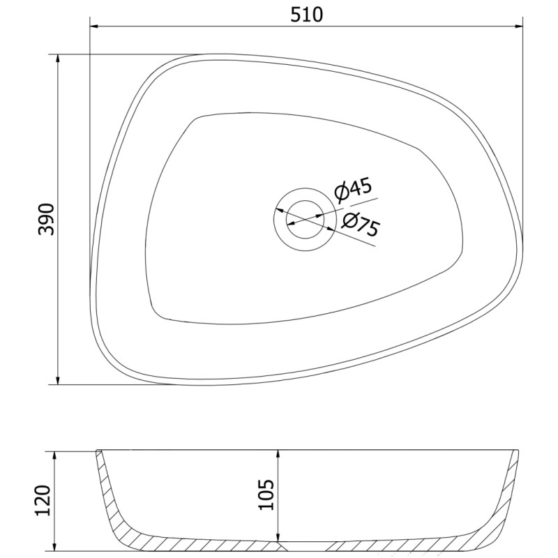 Mexen Ono мивка над плот от конгломерат 51 x 39 см, черна - 23045171