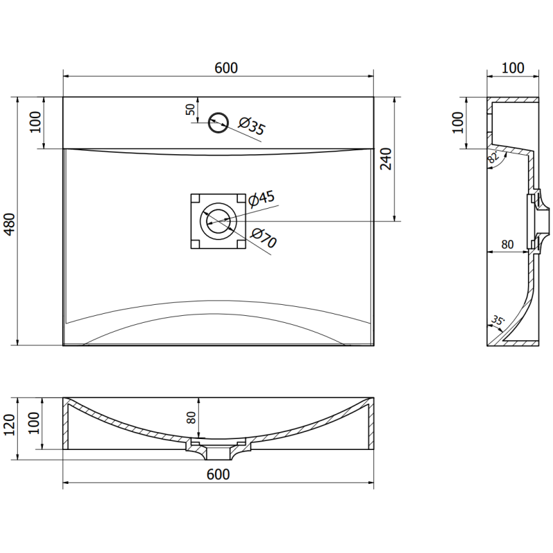 Mexen Poli горна мивка от конгломерат 1/O 60 x 48 см, черна - 23026071