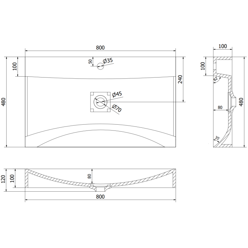 Mexen Poli конзолна мивка от конгломерат 1/O 80 x 48 см, черна - 23028071