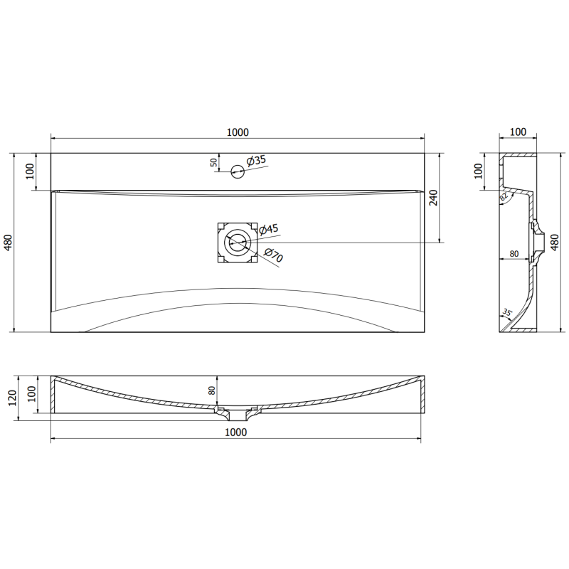 Mexen Poli плот от конгломерат 1/O 100 x 48 cm, черен - 23021071