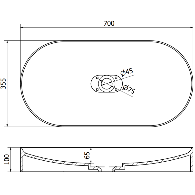Mexen Sofia плот умивалник от конгломерат 70 x 35 см, бял - 23067001