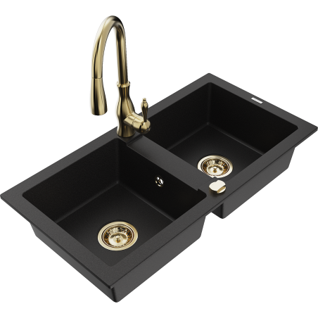 Mexen Mario гранитна 2-коморна мивка с кухненски смесител Savita, черен