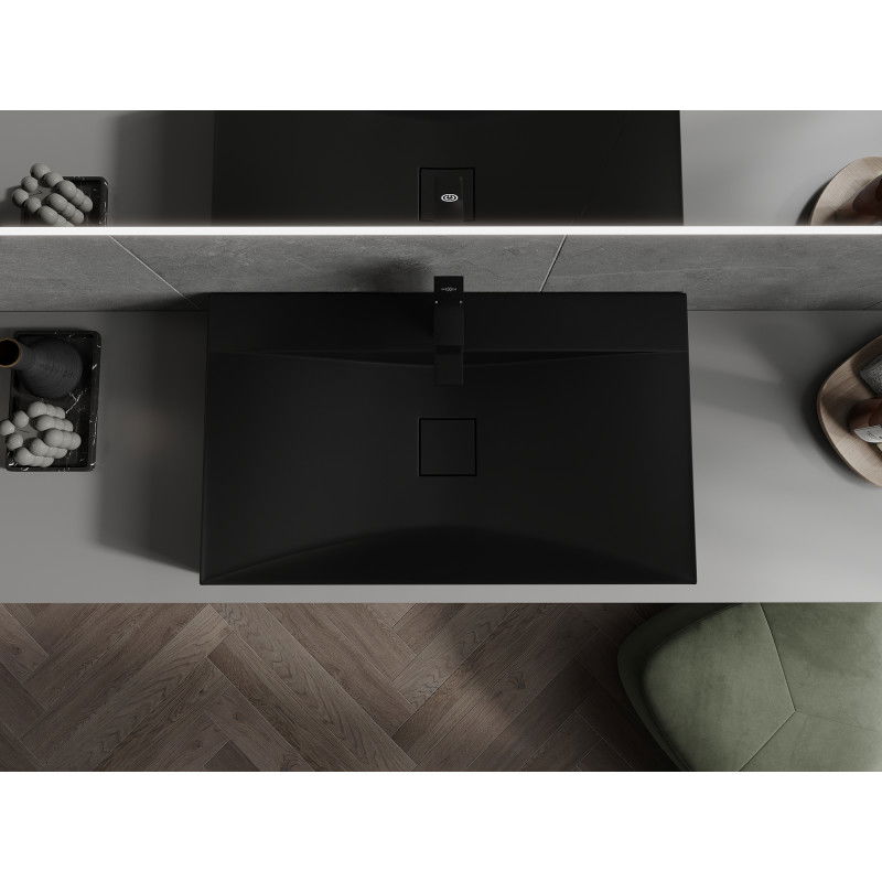 Mexen Poli конзолна мивка от конгломерат 1/O 80 x 48 см, черна - 23028071