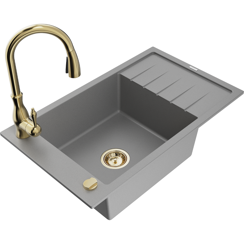 Mexen Elias гранитна мивка с 1 корито с отцедник и кухненски смесител