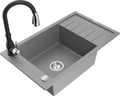 Mexen Elias кухненска мивка от гранит с 1 отделение и отцедник, с кухненски смесител Savita, сиво - 6511-71-672601-70