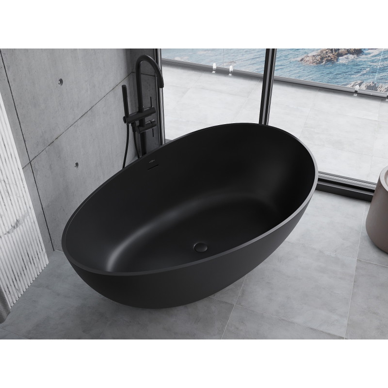 Mexen Parma самостоятелна вана от конгломерат 160 x 95 см, черна матова - 57231609570