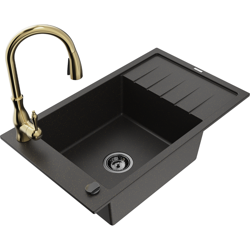 Mexen Elias гранитна мивка с 1 камера с отцедник и кухненски смесител Savita,