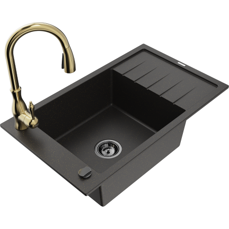 Mexen Elias гранитна мивка с 1 камера с отцедник и кухненски смесител Savita,
