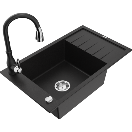 Mexen Elias гранитна мивка с 1 отделение с капака и кухненски смесител Savita,