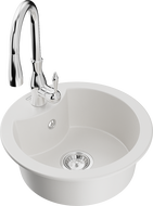 Mexen Diego гранитна мивка с 1 камера и кухненски смесител Savita, бял - 6512-20-672601-00