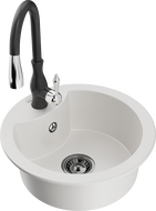 Mexen Diego гранитна мивка с 1 отделение с кухненски смесител Savita, бяла - 6512-20-672601-70