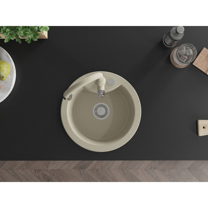 Mexen Diego гранитна мивка с 1 камера и кухненски смесител Savita, бежов - 6512-69-672601-69