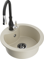 Mexen Diego еднокоморна гранитна мивка с кухненски смесител Savita, бежов - 6512-69-672601-70