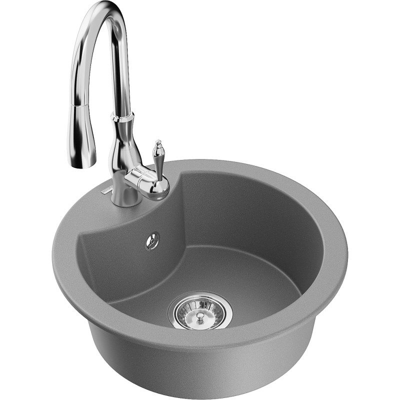 Mexen Diego гранитна мивка с 1 отделение и кухненски смесител Savita, сива