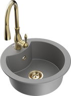 Mexen Diego гранитна мивка с 1 отделение и кухненски смесител Savita, сив - 6512-71-672601-50