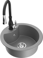 Mexen Diego гранитна мивка с 1 отделение и кухненски смесител Savita, сив - 6512-71-672601-70