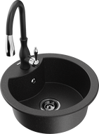 Mexen Diego кухненска мивка от гранит с 1 отделение и кухненски смесител Savita, черен/сребърен металик - 6512-73-672601-70-B