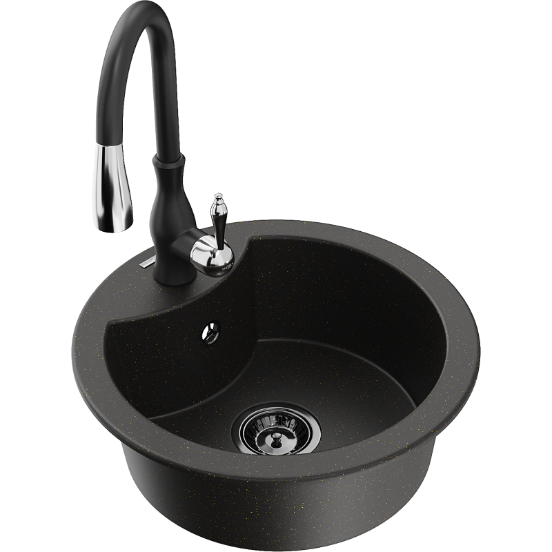 Mexen Diego гранитна мивка с 1 камера с кухненски кран Savita, черен/златист