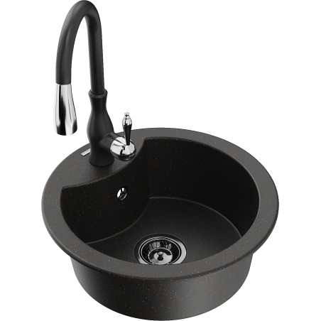 Mexen Diego гранитна мивка с 1 камера с кухненски кран Savita, черен/златист