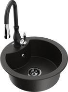 Mexen Diego гранитна мивка с 1 камера с кухненски кран Savita, черен/златист