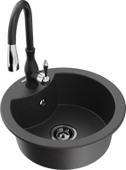 Mexen Diego кухненска мивка от гранит с една камера с кухненски смесител Savita, черен на пръски - 6512-76-672601-70-B