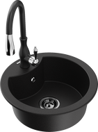 Mexen Diego гранитна мивка 1-камерна с кухненска батерия Savita, черна - 6512-77-672601-70-B