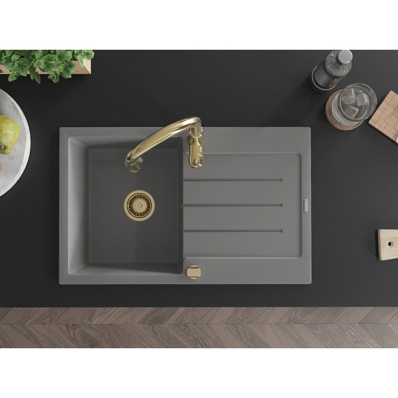 Mexen Bruno гранитна мивка с 1 отделение и отцедник със смесител Savita, сив