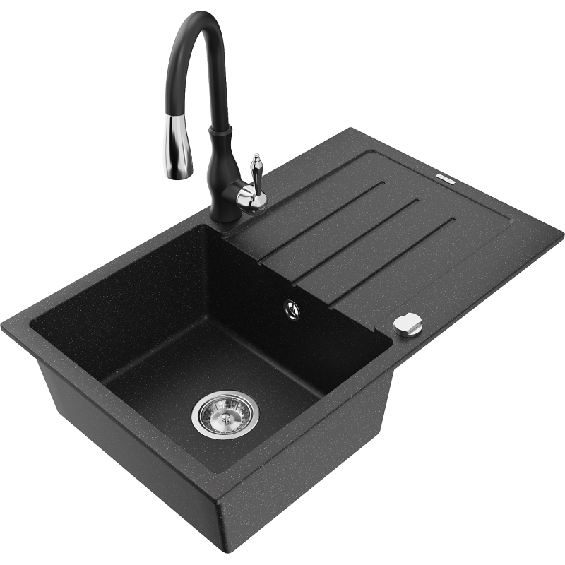 Mexen Bruno гранитна мивка с една камера с дъгове и кухненски смесител Savita,