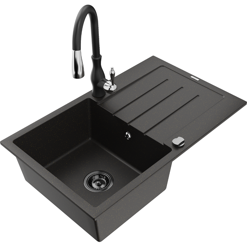 Mexen Bruno гранитна кухненска мивка с отцедник и кухненски смесител Savita,