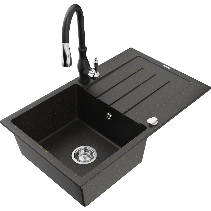 Mexen Bruno гранитна мивка с 1 камера с отцедник и кухненски смесител Savita,