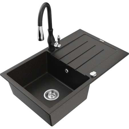 Mexen Bruno гранитна мивка с 1 камера с отцедник и кухненски смесител Savita,