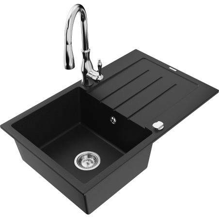 Mexen Bruno гранитна мивка с 1 корито с дренаж и кухненски смесител Savita,