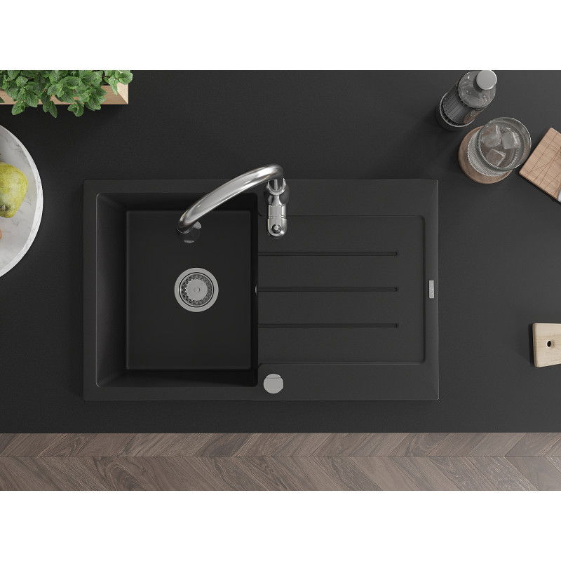 Mexen Bruno гранитна мивка с 1 корито с дренаж и кухненски смесител Savita,