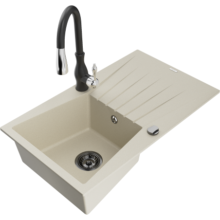 Mexen Cesar гранитна мивка с 1 камера с отцедник и кухненски смесител Savita,