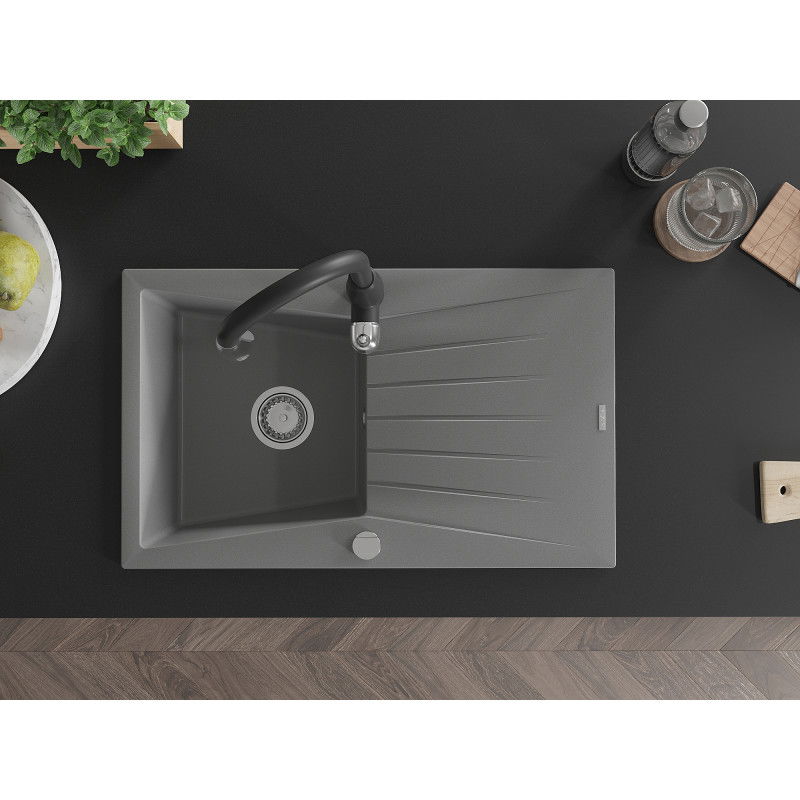 Mexen Cesar гранитна мивка с 1 отделение, с отцедник и кухненски смесител Savita, сив - 6514-71-672601-70