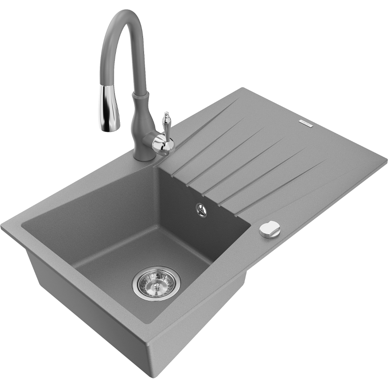 Mexen Cesar гранитна мивка с една камера с отцедник и кухненски кран Savita,