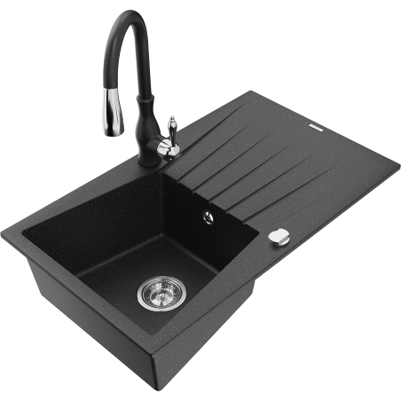 Mexen Cesar гранитна мивка с 1 камера с отцедник и кухненски смесител Savita,